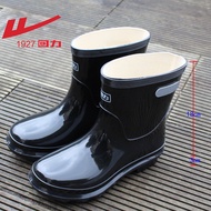 KY/💯Rain Boots Thickened Men's Short Waterproof Shoe Cover Construction Site Kitchen Rubber Shoes Mid-High Tube Fleece-L
