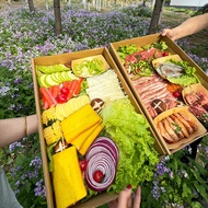 Kraft Paper Picnic Box Disposable Kraft Paper Packaging Box Food Grade Spring Outing Camping Fruit P