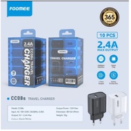 FOOMEE Travel Charger CC08s CA12 CQ08 CF16 1 USB 2.4A 3A 12W 18W 10 Pcs Black White Charger Type C F