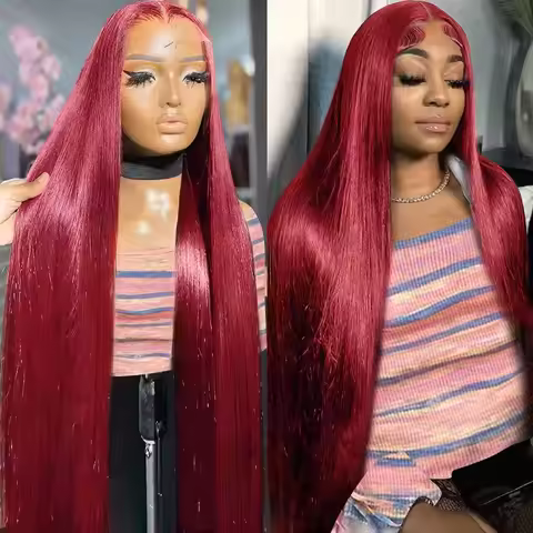 Burgundy Straight 13x4 Lace Front Wigs Human Hair Bone 13x6 Hd Lace Frontal Wigs Colored Red 99J 36 