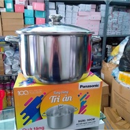 PANASONIC Premium 430 Stainless Steel Chicken Boiling Pot with 1 Glass Lid Bottom 30cm - 430 Stainle