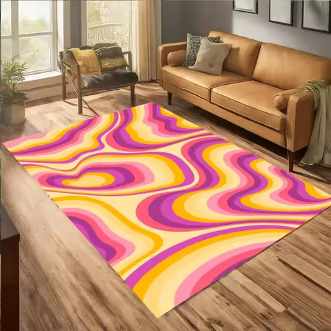 Hippie Retro Vibes Bohemian Area Rug Purple Groovy Psychedelic Rug Colorful Floor Rug Abstract Rug G