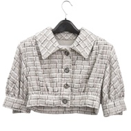 近全新香奈兒短版斜紋軟呢外套 P71855V63403，34碼，寶石紐扣，淺灰色，外套，1117 [二手] 香奈兒