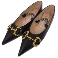 全新未使用 Gucci 馬階扣平底鞋，尖頭高跟鞋，621161，黑色皮革，0426 [二手] GUCCI