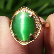 HIJAU MATA Women's Ring Agate Gemstone Green Cat Eye Green Cat Eye