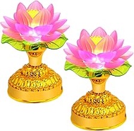 Feng Shui 2PCS LED Lotus Buddhist Lamp Color Light Buddha Song Player Lotus Crystal Colorful Lamp De