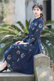 Váy Sườn Xám Thanh Lịch Cho Mẹ Trung Niên Mùa Thu Phong Cách Trẻ Trung Cao Cấp Váy Sườn Xám Cotton L