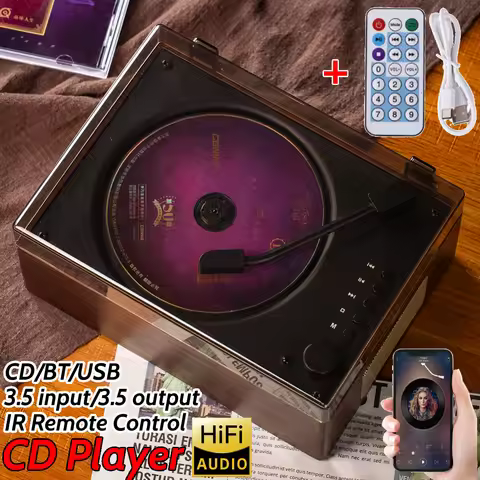 Retro CD Player Rechargeable Support CD BT USB 3.5mm AUX Portable CD Player Bluetooth-Compatible 5.0