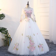PO Muslimah Long Sleeve white gold Wedding Bridal Ball Prom Dress Gown RBMWD0179