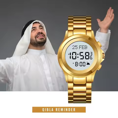 Muslim Azan Qibla Watch Fajr Prayer Reminder Arabic English Islamic Man and Woman Ramadan Gift