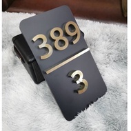 Matte Black Painted Stainless Steel House Number Plate + Shiny Gold