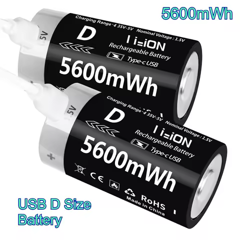 USB Rechargeable Battery 1.5V 5600mWh D Size Lithium Battery Li-io Batteries for Gas Cooker Water He