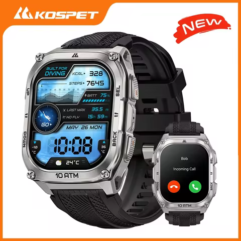 KOSPET Tank M4 Rugged Smart Watch Stainless Steel GPS Offline Maps 10ATM 45M Freediving 24/7 Health 