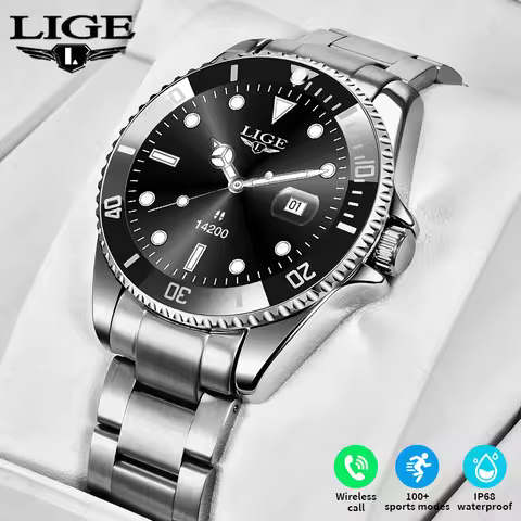 LIGE New Rugged Durable Steel Smart Watch Men IP68 Waterproof Bluetooth Call Sports Men's Watches He