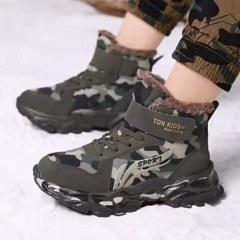 Winter Snow Boots For Children 2024 Trend Fashion Plush Camouflage Sneakers Thick Warm Teenager Faux