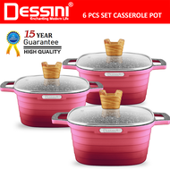 DESSINI ITALY 6 PCS 20CM 24CM 28CM Casserole Aluminium Non Stick Stockpot Soup Pot Bowl Deep Fry Pan