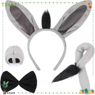 TEAMY 4PCS Donkey Costume Set, Bow Tie Tail Nose Donkey Headband,  Funny Animal Donkey Ears Headband