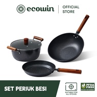 Ecowin Cookware Pure Iron Non Stick Casserole Pot Wok Deep Fry Pan Soup Pot Cookware Tool (3 Pcs)