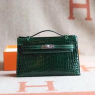 France Window 愛馬仕 Hermes Mini kelly 22 1代 67祖母綠  亮面美洲鱷魚皮 銀扣