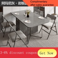 YQ20 Stone Plate Foldable Dining Tables and Chairs Set Household Modern Solid Wood Small Apartment Living Room Retractab