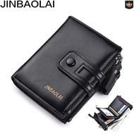 Men's Genuine Leather Wallet  Luxury Tri-fold Leather Wallets for Men, Double Zipper Pocket Short Wallet Men