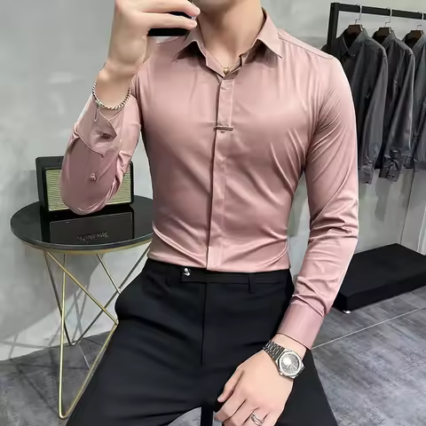 High-end 7 Colors Camisas De Hombre British Long Sleeve Social Mens Club Party Shirt Fashion Slim Fi