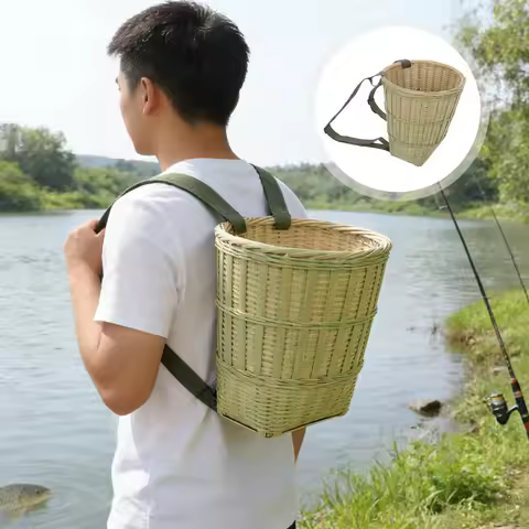 Universal Handwoven Bamboo Basket With Shoulder Strap Picnic Carrying Basket Multipurpose Backpack F