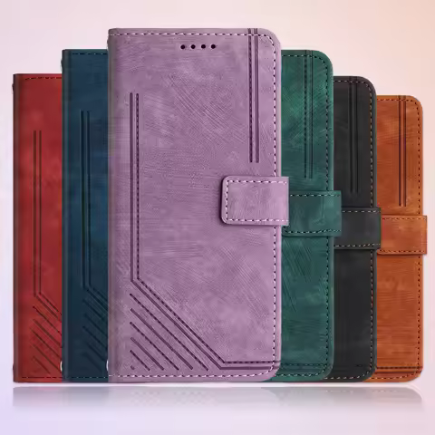 Line Leather Wallet Case Book For Infinix Note 40 30 Pro,Hot 50i 40i 30i 20i 12i 50 20 12 11 Play,Sm