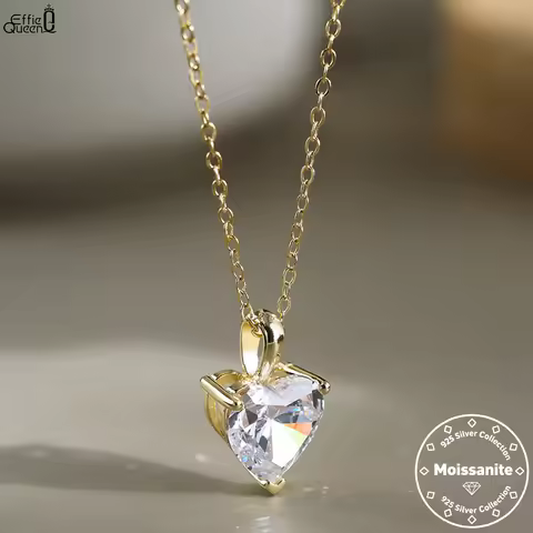 EFFIE QUEEN 100% S925 Silver 1-4ct Heart Cut Moissanite Diamond Pendant Necklace for Women, Men Fine