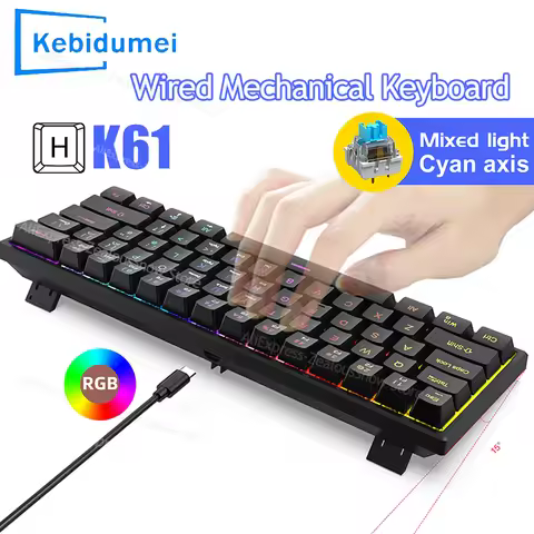 61Key Mini Mechanical Keyboard Wired Gamer Keyboard Switch Backlit Cyan Axis Keycaps Keyboard Ergono