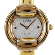 【日本直送】GUCCI 古馳 1400L 鍍金 x 不鏽鋼 石英 指針式顯示 白色貝殼紋錶盤 女錶【二手】