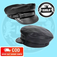 TOPI PRIA NAHKODA POLIS KULIT DOMBA ASLI/TOPI BARET ORIGINAL KAPTEN