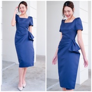 [LUXURY707] LX3201: เดรสไปงาน คอเหลี่ยม กระโปรงสอบจีบข้าง