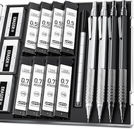 Four Candies 4 Pcs Metal Mechanical Pencil Set with Case, 0.5mm and 0.7mm 8 Tubes (480pcs) HB Lead, 