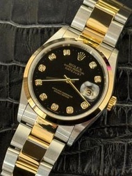 🌈 🌈新返貨啦🌈🌈🖤💎原裝黑面💎🖤光圈 36mm🥰👔Rolex Datejust 16203 連原裝78363金鋼板帶👔淨錶❤️VU2785（廣華街店）