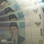 50000 rupiah uang kertas lama WR supratman tahun 1999 kondisi beredar baik utuh asli