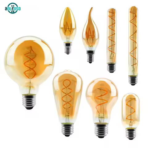 Retro Edison LED Spiral Filament Bulb E27 E14 Lamp 220V 4W A60 C35 ST64 T225 G45 G80 G95 G125 Glass 