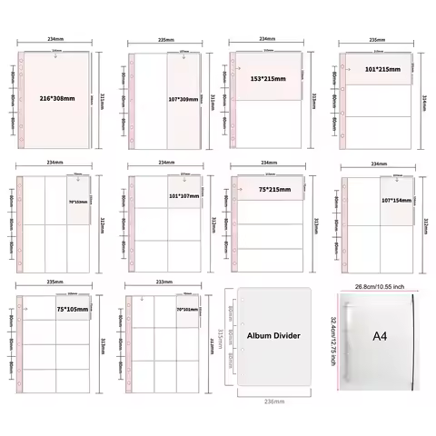 10 Sheets Clear Photo Album Refill Pages 4x6 10x15 10x10 Double Sided A4 Photo Card Binder Sleeves 1
