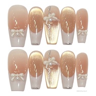 Phụ nữ Pink Press on Nails French Nail Tip 3D Bowknot FALLE cho phụ nữ nữ làm móng DIY S1-9LA-HOS-VN