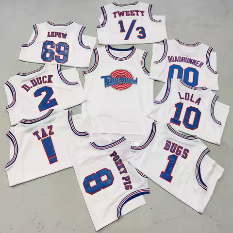 Trillest Space Jam Bugs 1 Lola 10 Murray 22 TAZ D.Duck 2 White Tune Squad Basketball Jersey Men For 