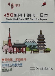 日本無限上網卡 - 4天 4.5G