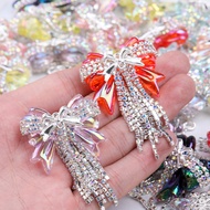 5pcs/10pcs Multicolor Embed Rhine stone Tassel Bow shape Acrylic Beads with 2.5mm Drilled Holes Bead