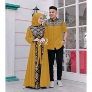 gamis batik kombinasi polos terbaru 2022 modern couple baju muslim - mustard xxl