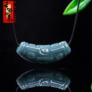 Natural Jadeite A Blue Water Ice Seed Nine Eyes Dzi Bead Pendant 14.2 * 41.4 * 11.8