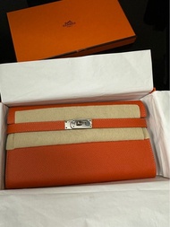 Hermes Kelly Classique long Wallet.  Feu. 經典橙色。epsom