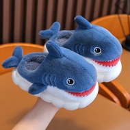 Children's Cotton Slippers Boys Winter Cute Shark Bag Heel Fluffy Shoes Kids Baby Home Shoes Boys Cotton-padded Shoes Winter