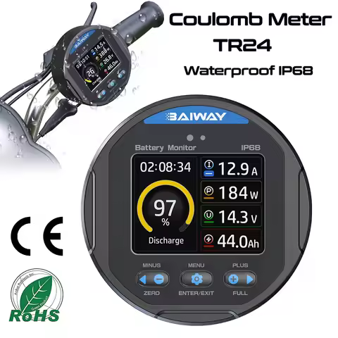TR24 Waterproof Battery Capacity Tester 50A/100A/350A Coulomb Meter for Electric Vehicle/Yacht/Golf 