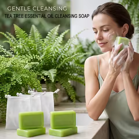 1/2/3/4/5PCS TEA TREE ESSENTIAL OIL SOAP, WITH FOAMING NET, PLANT FRAGRANCE ESSENTIAL OIL SOAP, PLAN