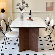 French Cream Retro Black Walnut Solid Wood Rock Board Dining Table Chair Combination Lonely Style Re