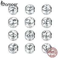 BAMOER 12 Constellation Zodiac Round Metal Beads for Women Bracelet Shining CZ Charm fit Original Silver 925 Bangle SCC1218